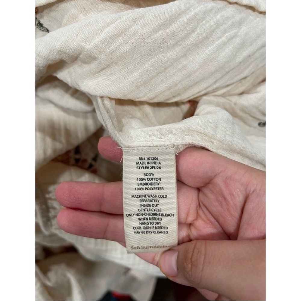 SOFT SURROUNDINGS NWT Mzxi Dress 2X Cotton Cream with Red Embroidery - Picture 10 of 15